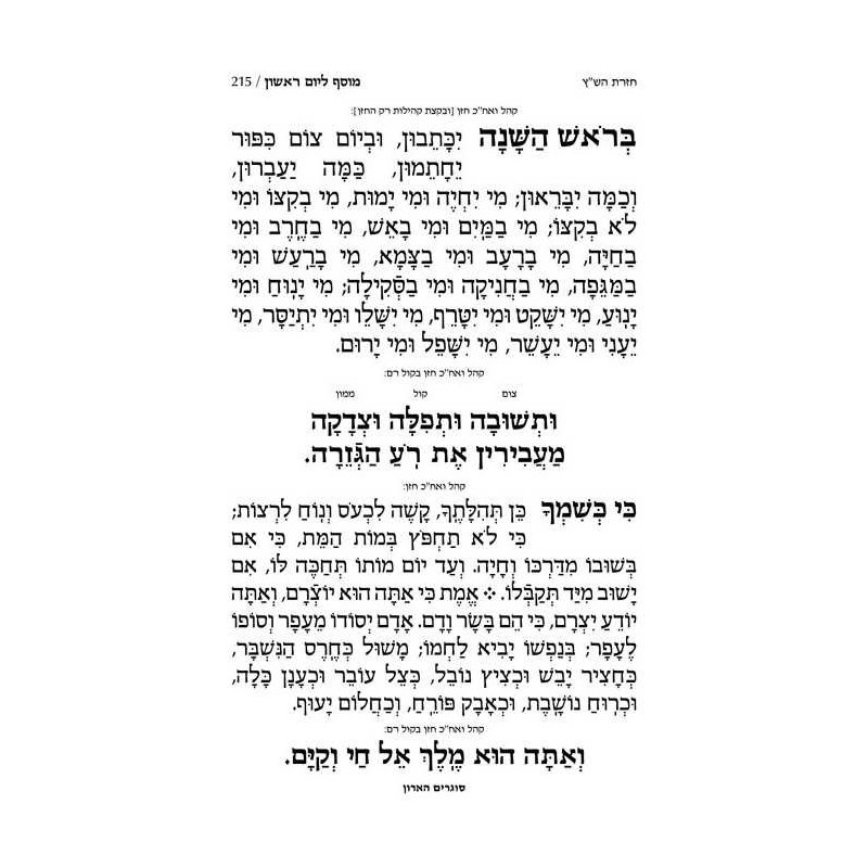 Chazzan Machzor Rosh HaShanah Hebrew Only Sefard | Books | Judaica